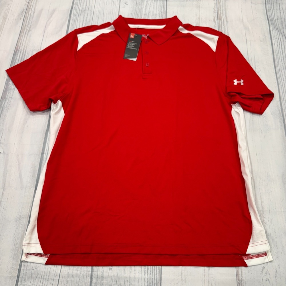 NWT Under Armour Polo Shirt 3XL Loose Heatgear‎ Red Short Sleeve Golf Mens